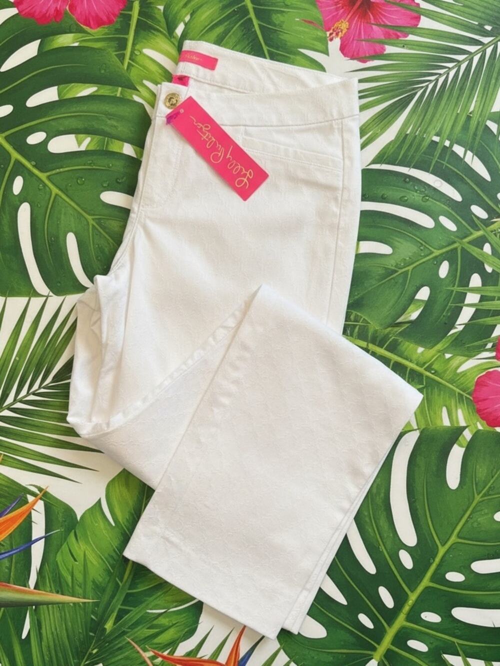 NWT Lilly Pulitzer Kelly Textured Ankle Length Skinny Pants Resort White SZ 12